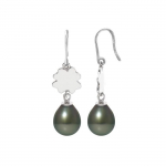 PERLINEA - Boucles d'Oreilles My Luck - V&eacute;ritables Perles de Culture de Tahiti Ovales 8-9 mm- Bijoux Femme