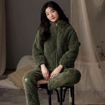 Flanellist lamineeritud puuvillane paaripidžaama talvine paks soe t&otilde;mblukk korall samet ja samet kolmekihiline meeste ja naiste koduriided M roheline