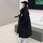 Polsterdatud sulejope Naiste talvine uus pikk, paksem &uuml;le p&otilde;lve polsterdatud jope Korea puuvillase polsterdatud jope S valge