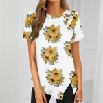 Button Detail Curvy Hem T-shirt, Short Sleeve Round Neck Casual Top, Women's Clothing L must