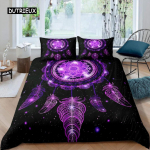 Lilla unen&auml;op&uuml;&uuml;dja tekikotikomplekt boheemlaslik sulgedega unen&auml;op&uuml;&uuml;dja voodipesukomplekt mikrokiust eksootiline etniline stiil kuningas tekikott EU single(135x200cm)