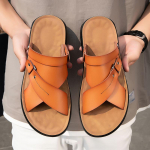 2024 Meeste Pehmed Sussid Sandaalid Kingad Pl&auml;tud Uus Suvine Mood Hingav Mugav Libisemiskindel Kodu Slaidid Vabaaja Meeste Sandaalid 44 &scaron;okolaad