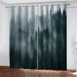 2 tk Loodusmaastiku teemaga Metsaj&otilde;e kardinad magamistuppa, r&otilde;dule, elutuppa, roheline metsamustriga kardin, aknaeesriie W60H60(CM)x2pcs&Grommet Top