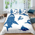 Sinine ja Valge Multikakala Haimi Prindiga Laste Tekikott Poistele T&uuml;drukutele Luksuslik Ruumi Kaunistus Lastele Teismelistele Kingitus Kuninganna Suurus 135x200cm 2pcs blue