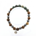 Pierres et Min&eacute;raux. Bracelet Perles Turquoise Africaine + H&eacute;matite + bois 8 mm. Fabriqu&eacute; en France.