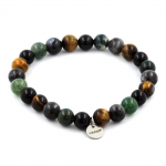 Pierres et Min&eacute;raux. Bracelet Perles Labradorite + Agate mousse + Oeil de Tigre + Agate Fabriqu&eacute; en France. must