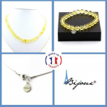 Pierres et Min&eacute;raux. Parure bijoux Bracelet Collier perles Citrine 8 mm. Chaine en acier Taille personnalisable.