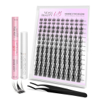 Veyesbeauty Manga Ripsmekobarad Dramaatilised Silmad D&uuml;naamiline Maht N&auml;htamatu Riba Pikaajaline & Korduvkasutatav 140 Kobarat 8-18mm Lash Kit must