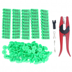 100 komplekti kariloomade k&otilde;rvam&auml;rgikomplekti number. Loomade k&otilde;rvam&auml;rk koos aplikaatoriga veisehobuse lammastele