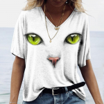 Naiste T-s&auml;rk Kawaii Cat Print 3D T-s&auml;rk Top Fashion Y2k l&uuml;hikeste varrukatega T-s&auml;rgid V-kaelusega naiste riided Suured suvised T-s&auml;rgid S
