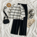 Naiste komplektid &scaron;ikk triibuline suvine vaba aja naiste varustus Korea trendikas pehme k&auml;rbitud top k&otilde;rge v&ouml;&ouml;kohaga laia s&auml;&auml;rega naiste p&uuml;ksid XS hall