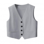 Naiste varrukateta top, &uuml;herealine V-kaelusega vest, pidulik vabaaja vestjakk kevad-suveks S hall