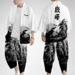 Meeste suvine hiina kirjatr&uuml;kis kimono mantel jakk &uuml;lemised p&uuml;ksid p&uuml;ksid p&uuml;ksid vabaajar&otilde;ivad vabad valged moekomplektid XS must