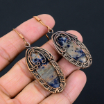 Sodalite Handmade Copper Wire Wrap Jewelry Earring 2.76 n3p43