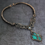 Green Onyx, Moonstone Handmade Copper Wire Wrap Jewelry Necklace 18 i0u73