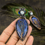 Blue Dendritic, Moonstone Copper Wire Wrap Jewelry Pendant 3.23 m1t39