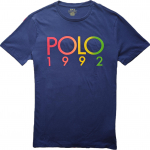 Polo Ralph Lauren Logo Kirjadega &Uuml;mmarguse Kaelusega Sirge L&otilde;ikega L&uuml;hikeste Varrukatega T-s&auml;rk Meeste Topid Sinine 710842989-001 S