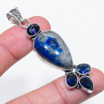 Natural Lapis Lazuli, Topaz 925 Sterling Silver Jewelry Pendant 2.64 b7a21