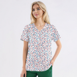 Suures suuruses tr&uuml;kitud Scrub t&ouml;&ouml;vormi topid naiste V-kaelusega l&uuml;hikeste varrukatega l&otilde;busatele T-s&auml;rkidele Taskutega t&ouml;&ouml;riiete T-s&auml;rk L