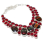 Dichroic Glass, Garnet Gemstone Handmade 925 Sterling Silver Necklace 18 j6y70