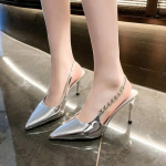 L&auml;ikivad K&otilde;rge Kontsaga Slingback H&otilde;bedased Naiste Pumbad Metallik Kristall Sandaalid Terava Ninaga Stiletto Kontsaga Kingad Peokingad Naine 42