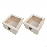 2pcs Unpainted Wooden Box Glass Lid Container for Handmade Gifts Craft Boxes - x12cm