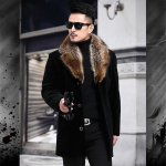 Uus villane meeste &uuml;herealine paksenenud keskmise pikkusega villane trenchcoat XL must