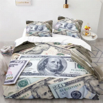 Raha Prindiga Tekikate King/Queen Suurus, Dollarid Ben Franklini Portreega, Dekoratiivne 2/3tk Pol&uuml;ester Voodipesu Komplekt EU single(135x200cm)