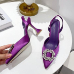 Lillad / Rohelised Naiste Kingad Luksuslikud Kristallidega K&otilde;rge Kontsaga Slingbacks Suvised Pruudikingad Mugava Kolmnurkse Kontsaga Pulmakleidikingad 35 -41 35