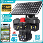 OKAM PRO Kolmeobjektiiviga P&auml;ikesetoitega Kaamera 15MP HD 4G SIM CCTV IP66 Veekindel Kahesuunaline Heli PTZ Liikumisj&auml;lgimisega V&auml;likaamera Valgustusega H&auml;irega camera