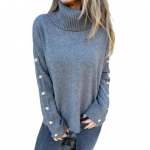 Naiste kampsun k&otilde;rge kaelusega pikkade varrukatega soonikkoelise &auml;&auml;rega kootud topid &uuml;hev&auml;rvilised lahtise all&auml;&auml;rega n&ouml;&ouml;pidega dekooriga kudumid M tumehall v&auml;rv