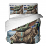 Yoda beebi 3D digitaaltr&uuml;kiga kolmeosaline voodipesukomplekt cover 135 * 200 * 1 and 50 * 75 * 1