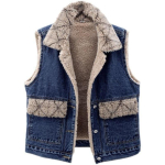 Retro Sinine Lambavill Pluss Samet Paks Denimist Vest Vest Naiste Talvine Vabaaja Varrukateta Jakk Vest 3XL sinine