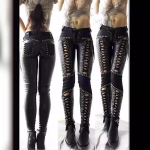 Punk Rock Faux Nahast Paeladega Kitsad P&uuml;ksid Naistele (FQ2174) M must