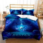 Avatar filmi tr&uuml;kiga kolmeosaline voodipesukomplekt Moodne ese Lastele v&otilde;i t&auml;iskasvanutele Vooditele Tekikatted Padjap&uuml;&uuml;rid Voodipesukomplekt Kingitus EU Single(135*200cm)3pcs blue