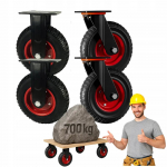 4x Transpordiratas k&auml;rule 200 mm 2x P&ouml;&ouml;rlev 2x Fikseeritud 700 kg Tugev Kumm