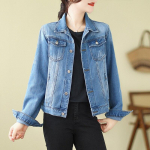 Retro Turn Down kraega teksamantel High Street pikkade varrukatega teksajakk Korea stiilis lahtised naiste topid Jaqueta Feminino Jens L sinine