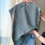 Hiina stiilis naiste pluusid Korea s&auml;rgid laiad kevad suvi vintage riided tr&uuml;kitud varrukateta naiste topid 2XL