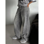 Uued kevadised ja s&uuml;gisesed retro langevad teksad naistele k&otilde;rge v&ouml;&ouml;kohaga, laia s&auml;&auml;rega, lahtised sirge l&otilde;ikega p&uuml;ksid S gray