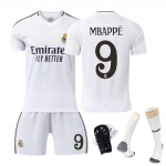 Real Madrid Mbappe nr 9 kodus&auml;rgi komplekt 2024/25 hooajaks Valge Pol&uuml;ester F&auml;nnide v&auml;ljaanne T&auml;iskasvanud Lapsed Hingav Kiiresti kuivav 100-110 CM