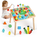 VEVOR Montessori aktiivsuslaud v&auml;ikelastele 1-3 aastat, 13-&uuml;hes puidust &otilde;ppimislaua aktiivsuslaud, beebi m&auml;ngulaud poistele ja t&uuml;drukutele alates 6+ kuust 45 x 38 x 54.5 cm