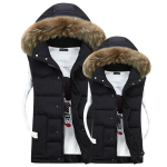 Meeste vabaaja talvine soe paks puuvillase t&auml;idisega vest karvase kraega XXXL must