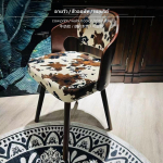 Tammepuidust Mid-Century stiilis tool P&ouml;&ouml;rlev tualettlaua taburet Polsterdatud Retro Cow Print Walnut gray