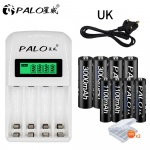 PALO 4 pesaga intelligentne LCD-ekraaniga akulaadija AA AAA NiCd NiMh jaoks koos 4 tk AA 4 tk AAA laetava akuga UK plug
