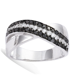 Bague Argent 'Romy' Noir Blanc argent&eacute; (rhodi&eacute;) - 10 mm 50 must