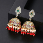 WWJ Royal Golden Color Inlay Cubic Zirconia K&auml;sitsi valmistatud Tutt Drop K&otilde;rvar&otilde;ngad valge/punane