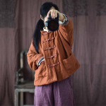 Johnature naiste vintage linasest pargid n&ouml;&ouml;biga &uuml;hev&auml;rvilised mantlid talvealused pluss puuvillased taskud naiste Hiina pargid One Size oranž