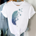(Aasia suurus) Akvarell Feather Vintage Bird Naiste Prinditud l&uuml;hikeste varrukatega T-s&auml;rk Moodne T-s&auml;rk Riietus Casual Summer Lady Naiste Graafiline T-s&auml;rk M