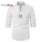 Cozy Up puuvillased linased meeste s&auml;rgid tikandid Solid Bandage Pullover Chemise Veste Homme Streetwear Hingavad lahtised joogariided S valge