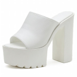 Kandiline kontsa platvorm Muulad naistele &otilde;uesussid Peep Toe Slip On Sandaalid Kingad Slingbacks Must Valge Suurep&auml;rane kvaliteet 40 valge